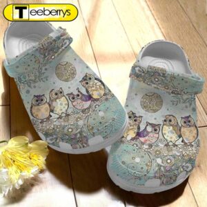 4 Owls And Flower Pattern Clogs Shoes Gifts For Birthday Thanksgiving Christmas