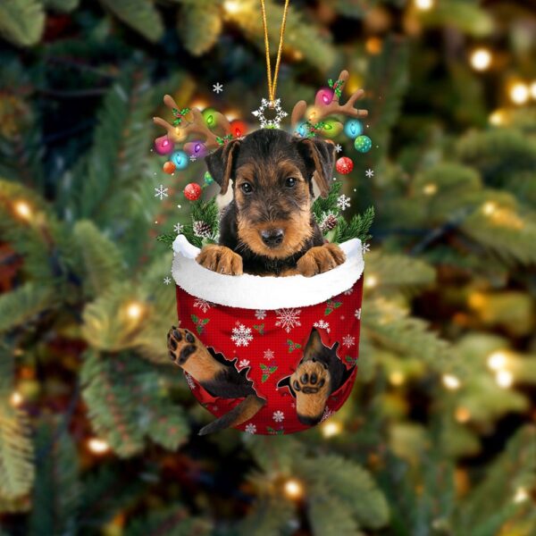 Airedale Terrier In Snow Pocket Christmas Ornamentt