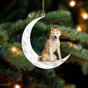 Akita Inu-Sit On The Moon-Two Sided Christmas Plastic Hanging Ornament