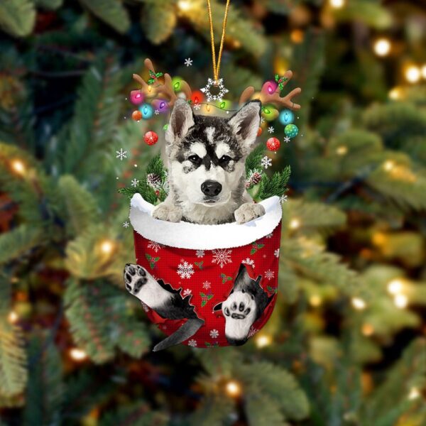 Alaskan Malamutes In Snow Pocket Christmas Ornamentt Hanging Gif