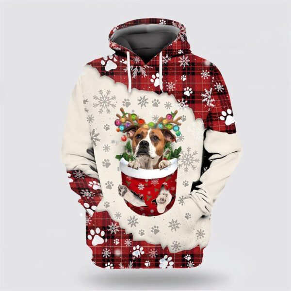 American Bulldog In Snow Pocket Merry Christmas All Over Print 3D Hoodie