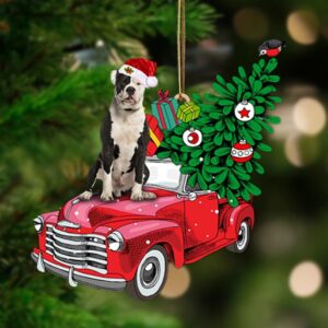 American Bulldog Pine Truck Hanging Christmas Plastic Hanging Ornament