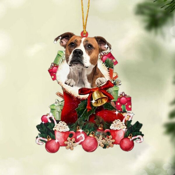 American Bulldog Red Boot Hanging Christmas Plastic Hanging Ornament