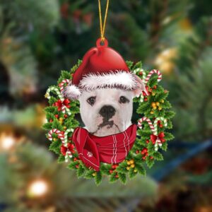 American Bulldog Xmas Bandana Hanging Christmas Plastic Hanging Ornament