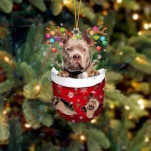 American Bully In Snow Pocket Christmas Ornament Hanging Gift