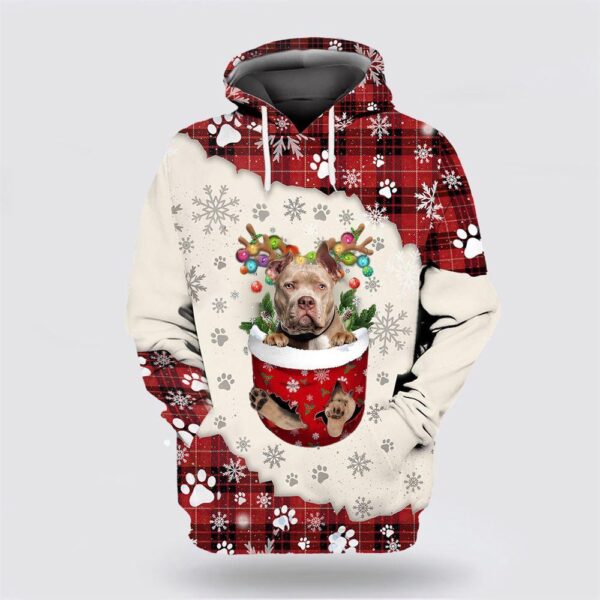 American Bully In Snow Pocket Merry Christmas All Over Print 3D Hoodie