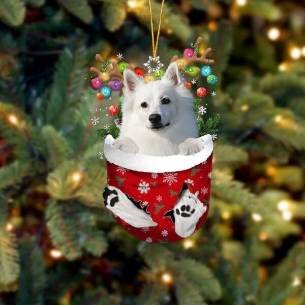 American Eskimo In Snow Pocket Christmas Ornamentt