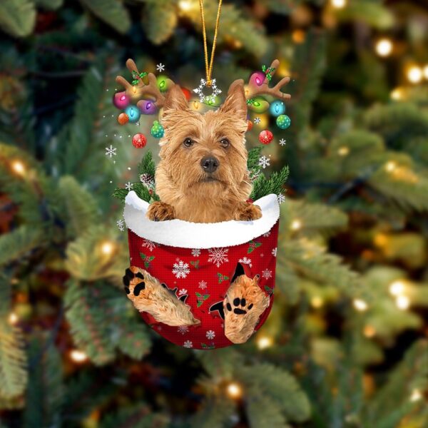 Australian Terrier In Snow Pocket Christmas Ornamentt Hanging Gif