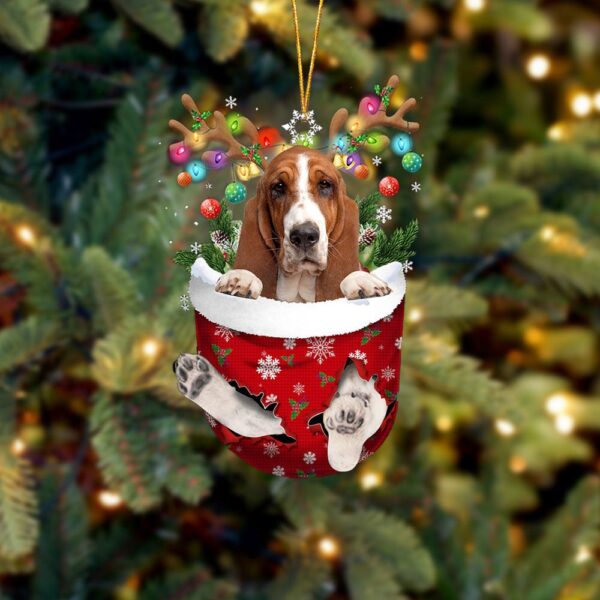 Basset Hound In Snow Pocket Christmas Ornament Hanging Gift