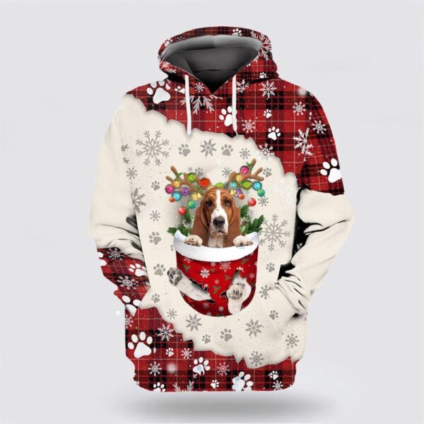 Basset Hound In Snow Pocket Merry Christmas All Over Print 3D Hoodie