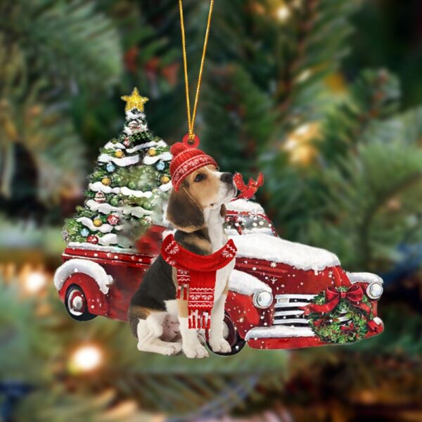 Beagle-Christmas Car Two Sided Christmas Plastic Hanging Ornament