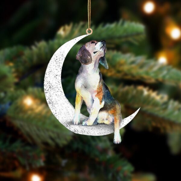 Beagle-Sit On The Moon-Two Sided Christmas Plastic Hanging Ornament