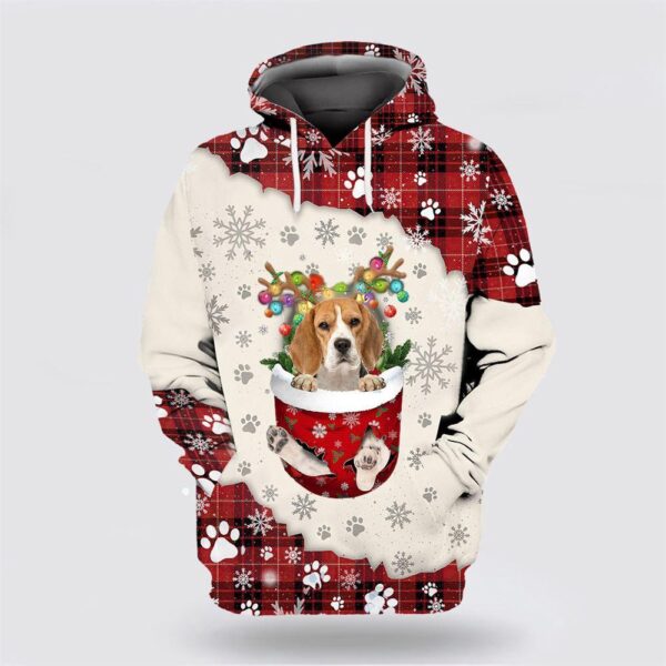 Beagle In Snow Pocket Merry Christmas All Over Print 3D Hoodie
