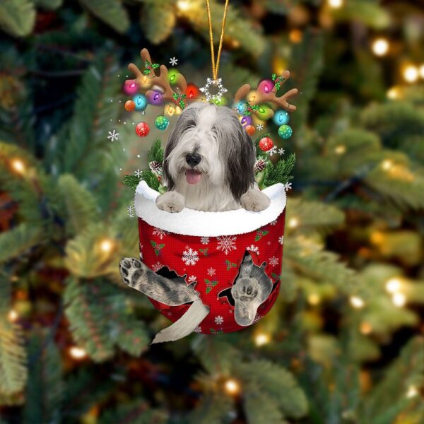 Bearded Collie In Snow Pocket Christmas Ornamentt