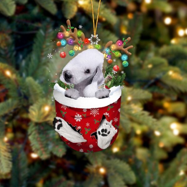 Bedlington Terrier In Snow Pocket Christmas Ornamentt