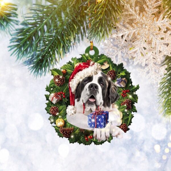 Bernese Mountain Christmas Wreath Flat Ornament, Dog Lover Gifts