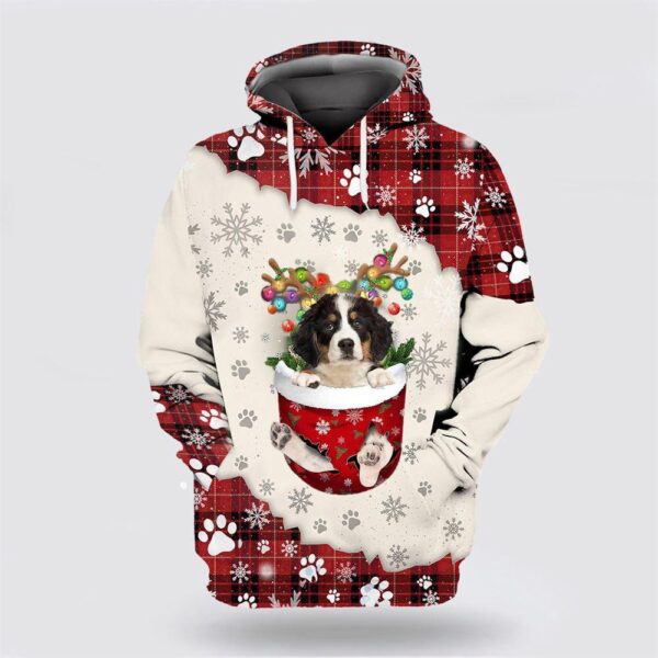 Bernese Mountain Dog In Snow Pocket Merry Christmas All Over Print 3D Hoodie