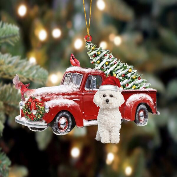 Bichon Frise-Cardinal & Truck Two Sided Christmas Plastic Hanging Ornamen