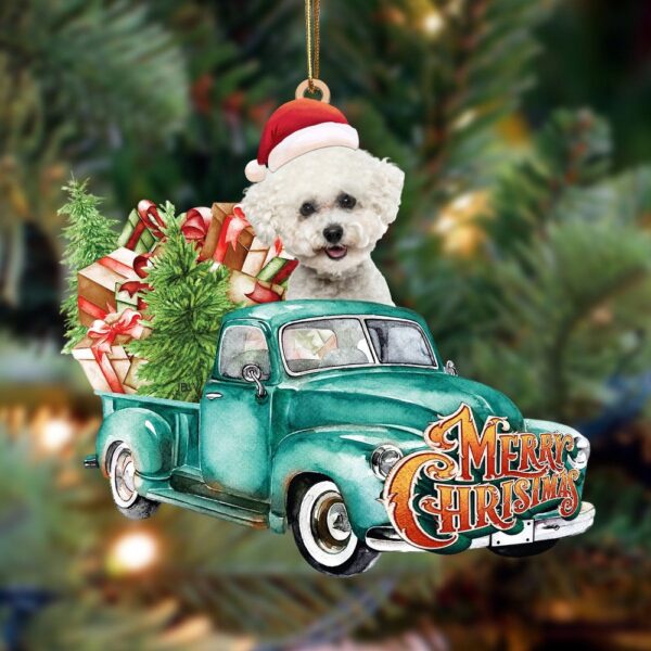 Bichon Frise-Green Truck Hanging Christmas Plastic Hanging Ornament