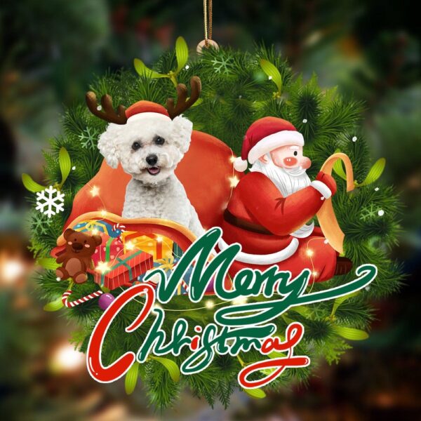 Bichon Frise-Santa & Dog Hanging Christmas Plastic Hanging Ornament