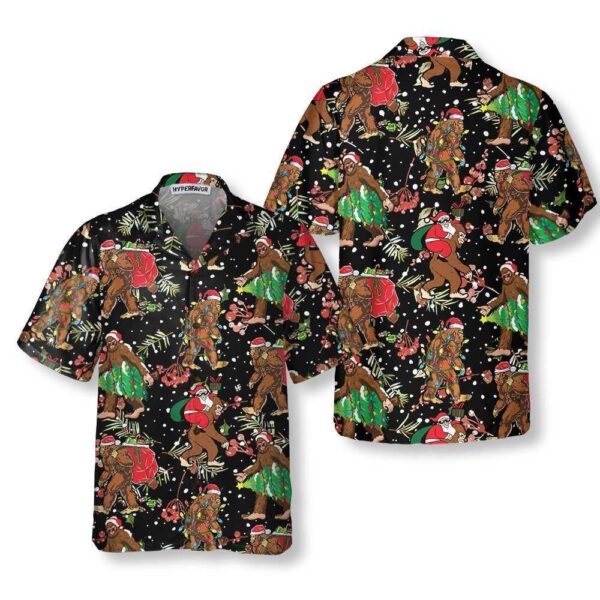 Bigfoot Santa Claus With Christmas Pattern Hawaiian Shirt