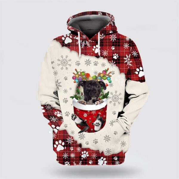 Black American Staffordshire Terrier In Snow Pocket Merry Christmas All Over Print 3D Hoodie