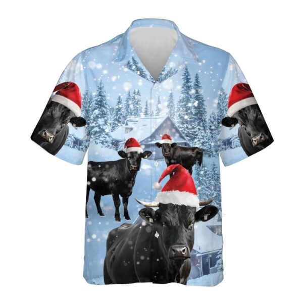 Black Angus Cow Snowy Christmas Hawaiian Shirts