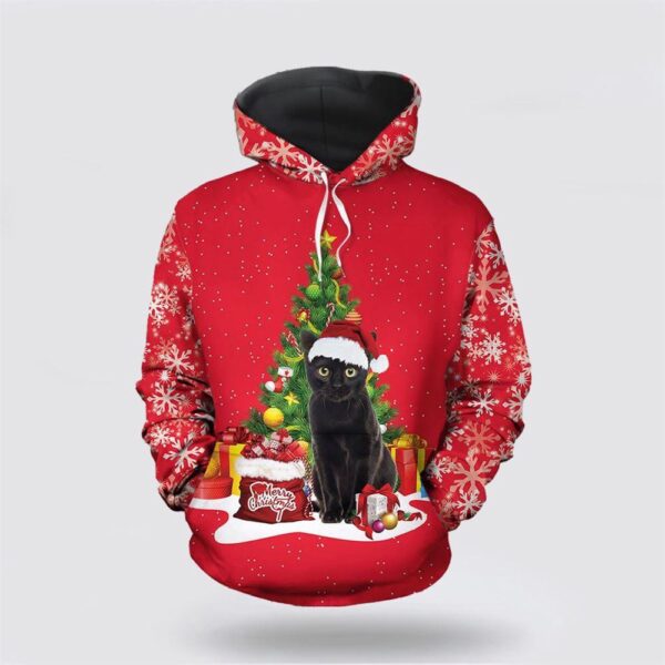Black Cat Christmas Tree All Over Print 3D Hoodie