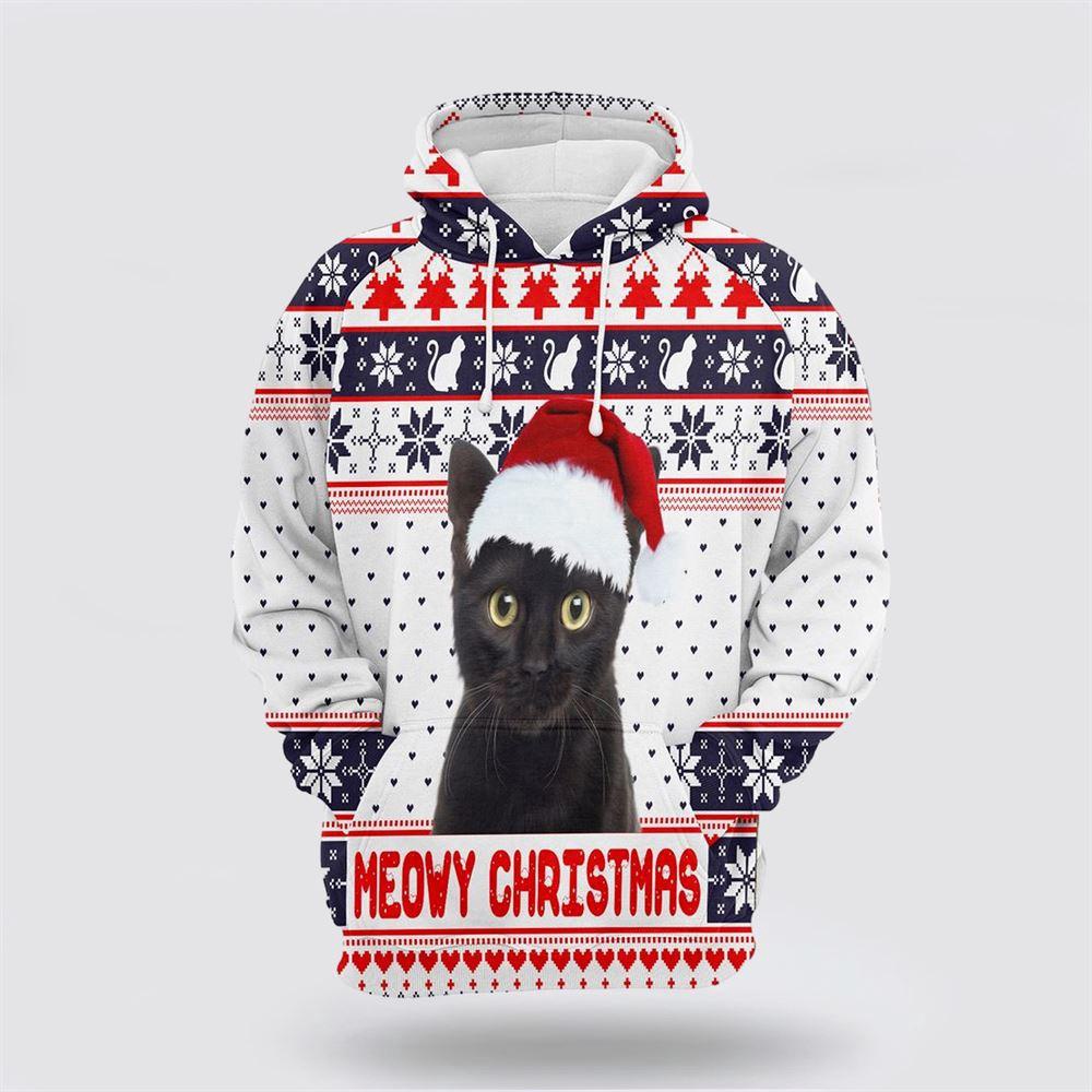 Black Cat Meowy Christmas All Over Print Hoodie