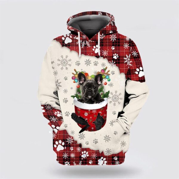 Black French Bulldog In Snow Pocket Merry Christmas All Over Print 3D Hoodie