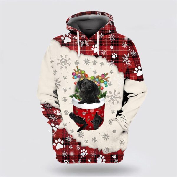 Black Labrador In Snow Pocket Merry Christmas All Over Print 3D Hoodie
