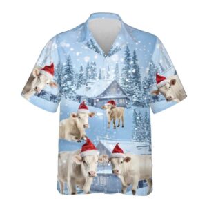 Charolais Cow Snowy Christmas Hawaiian…