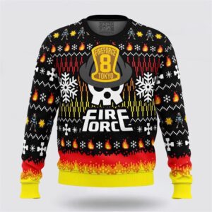Comfimerch We Didn’t Start The Fire This Christmas Fire Force Ugly Christmas Sweater