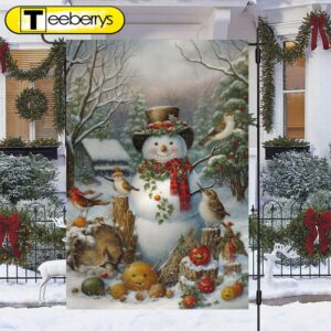 A Snowmans Festive Gathering Christmas Garden Flag