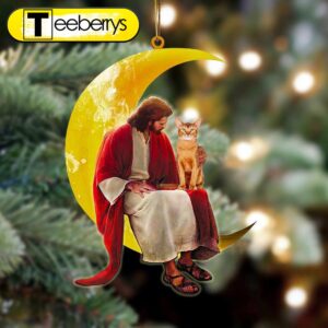 Abyssinian Cat And Jesus Sitting On The Moon Hanging Christmas Ornament – Dog Ornament