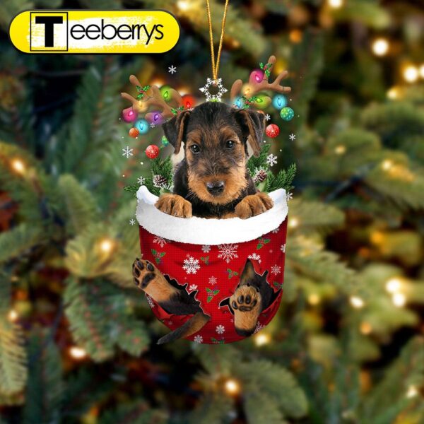 Airedale Terrier In Snow Pocket Christmas Ornament