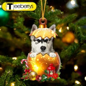 Alaskan Malamute In Golden Egg Christmas Ornament