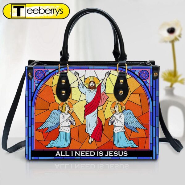 All I Need Is Jesus Christian Inspirational Zippered Leather Handbag With Handle