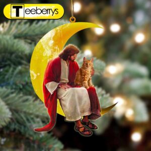 American Bobtail And Jesus Sitting On The Moon Hanging Christmas Ornament