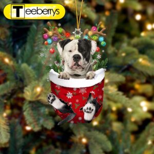 American Bulldog In Snow Pocket Christmas Ornament