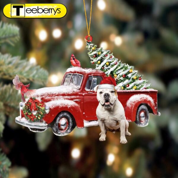 American Bulldog-Cardinal & Truck Two Sided Christmas Plastic Hanging Ornament