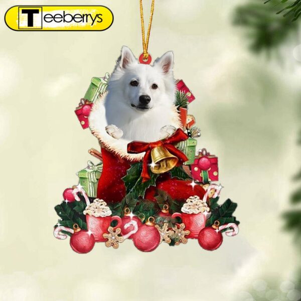 American Eskimo-Red Boot Hanging Christmas Plastic Hanging Ornament