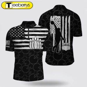 American Flag Patriotic Black Bowling Pattern Custom Bowling Bowling Jersey, Team Bowling Jerseys