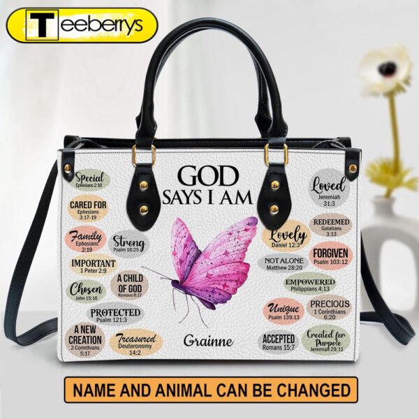 Animal What God Says About You Personalized Leather Handbag With Handle Christian