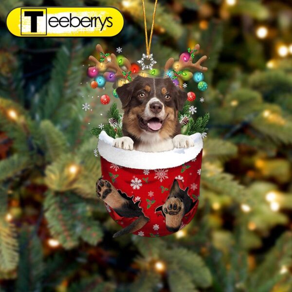 Australian Shepherd In Snow Pocket Christmas Ornament – Dog Ornament