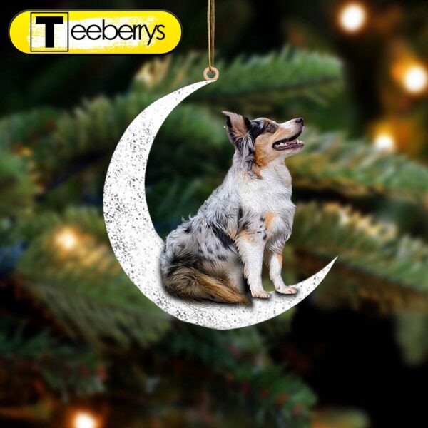 Australian Shepherd Sit On The Moon Christmas Ornament