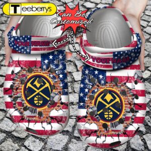 Basketball Personalized DNuggets American Flag Breaking Wall Clog Shoes