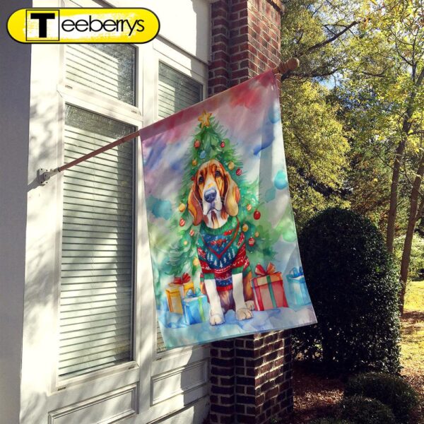 Basset Hound Christmas House Flag