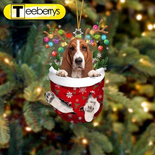 Basset Hound In Snow Pocket Christmas Ornament