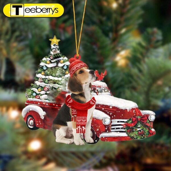 Beagle-Christmas Car Two Sided Christmas Plastic Hanging Ornament